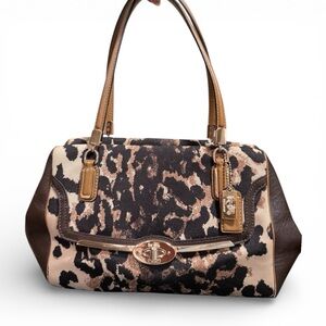 Coach Leopard Print Turnlock Satchel | Leather Trim